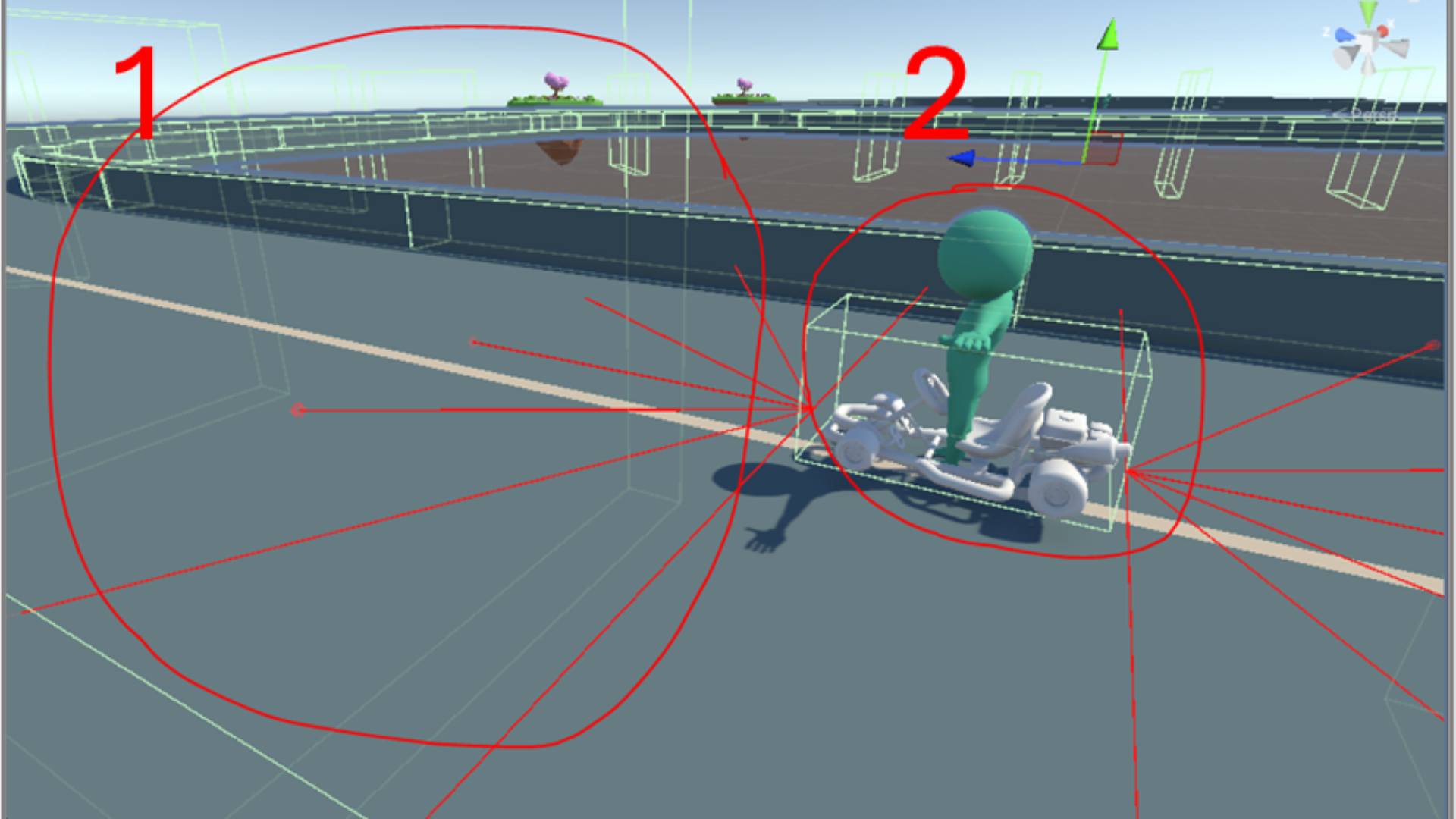 Karting simulation. 1.) Checkpoint reward. 2.) Kart agent.